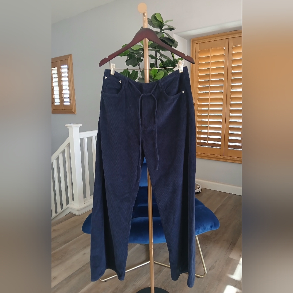 Zara Trousers Corduroy Pant in Navy Blue. Size 10